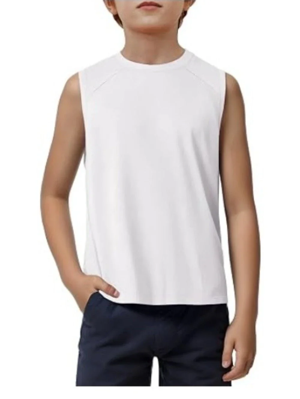 Boys Tank Top Athletic Sleeveless Crewneck T-Shirts Kids White